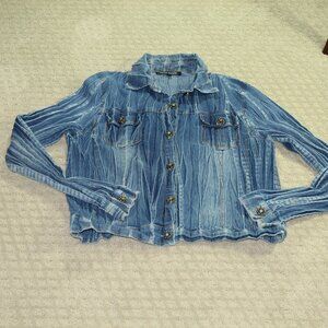 Tania Nardi Women's S Chambray Accordian Fold Denim Turquoise Button Up Shacket